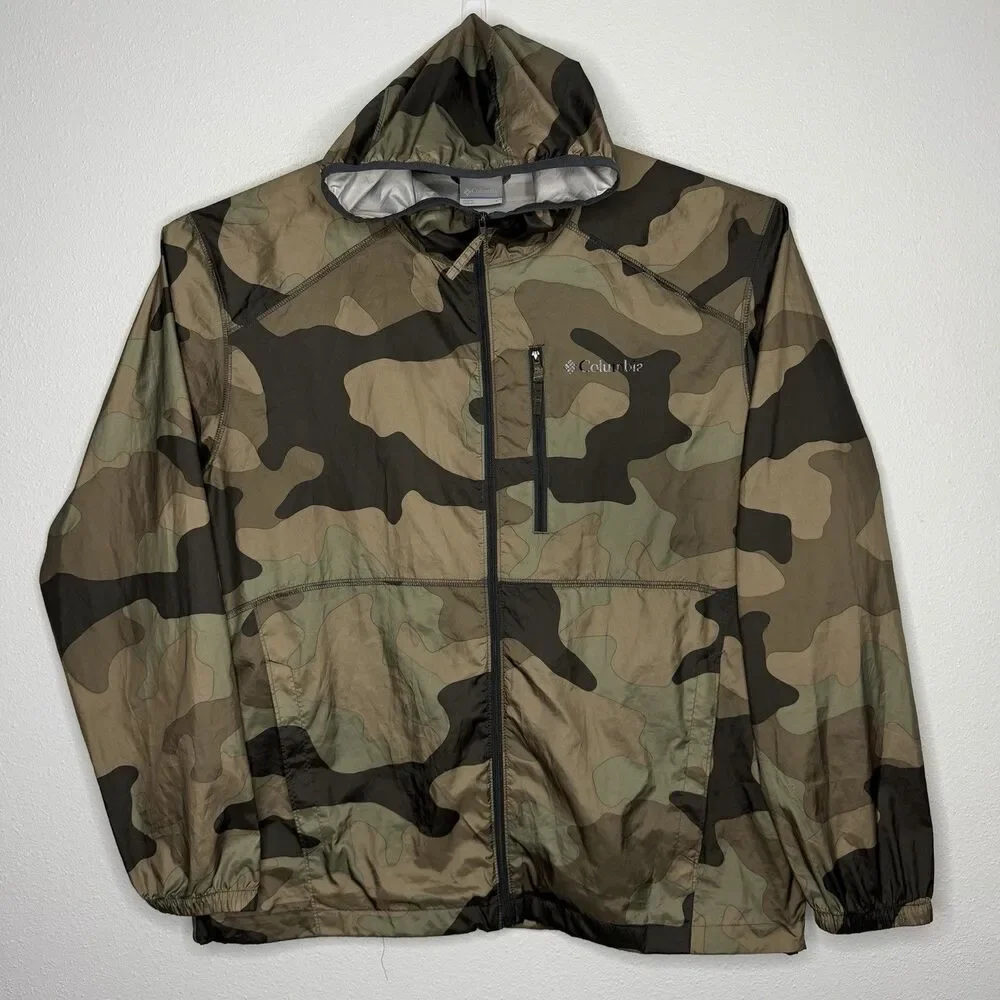 Columbia Flash Forward Windbreaker Woodland Camo Jacket Men’s Large Outdoor